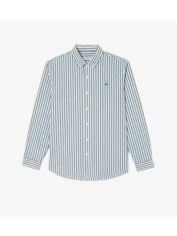 Men s Striped Lecture Cotton Shirt Khaki - LACOSTE - BALAAN 1