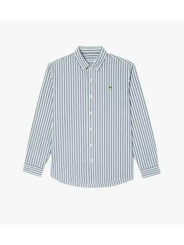 Men s Striped Lecture Cotton Shirt Khaki - LACOSTE - BALAAN 1