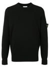 Stretch Wool Crewneck Knit Top Black - STONE ISLAND - BALAAN 1