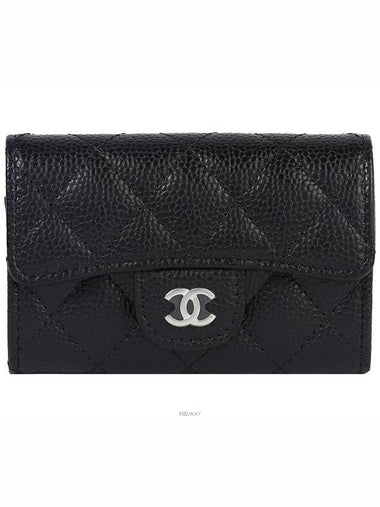 Classic Flap Card Holder Black Silver Caviar 74360 - CHANEL - BALAAN 1