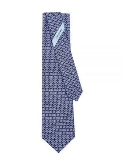 Interwoven Gancini Print Silk Tie Navy Blue - SALVATORE FERRAGAMO - BALAAN 2