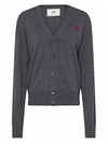 Red Heart Logo Merino Wool Cardigan Heather Grey - AMI - BALAAN 2