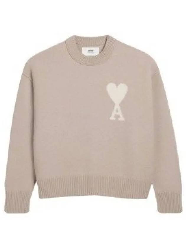 Big Heart Logo Wool Knit Top Light Beige - AMI - BALAAN 2