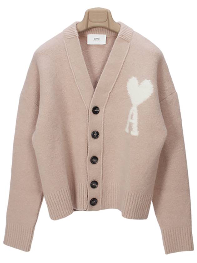 Heart Logo Oversized Cardigan Pink Ivory - AMI - BALAAN 2