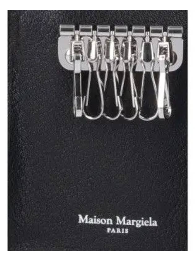 Postitch Logo Leather Key Holder Wallet Black - MAISON MARGIELA - BALAAN 4