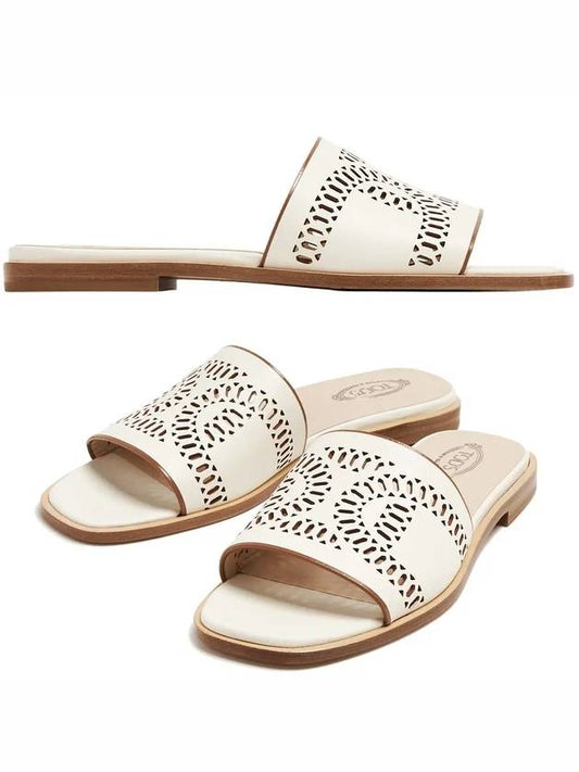 Kate Laser Cut Leather Slippers White - TOD'S - BALAAN 2