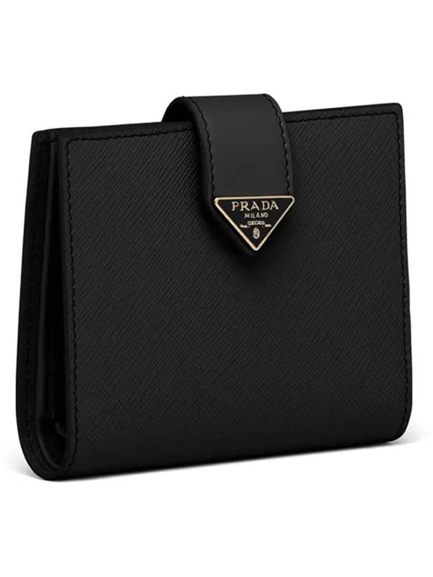 Small Smooth Saffiano Leather Half Wallet Black - PRADA - BALAAN 3