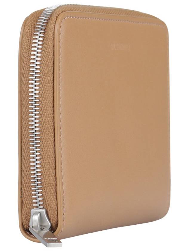 Zip-up Around Leather Card Wallet Beige Brown - JIL SANDER - BALAAN 4