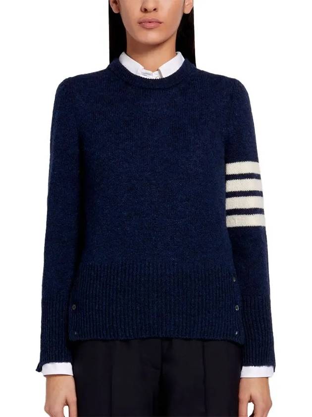 Women's Shetland Wool Jersey Classic Crew Neck 4 Bar Knit Top Navy - THOM BROWNE - BALAAN 2