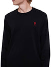 Chain Stitch Heart Logo Long Sleeve T-Shirt Black - AMI - BALAAN 3