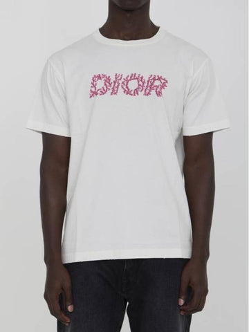 Italic Coral Relaxed-Fit Short Sleeve T-Shirt White - DIOR - BALAAN 1