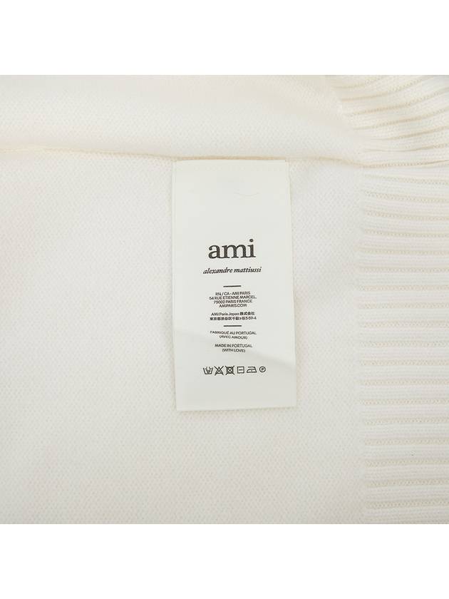 Heart Logo V Neck Wool Cardigan Off White - AMI - BALAAN 9