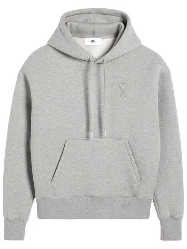 Embossed Heart Logo Drawstring Cotton Hoodie Grey - AMI - BALAAN 2