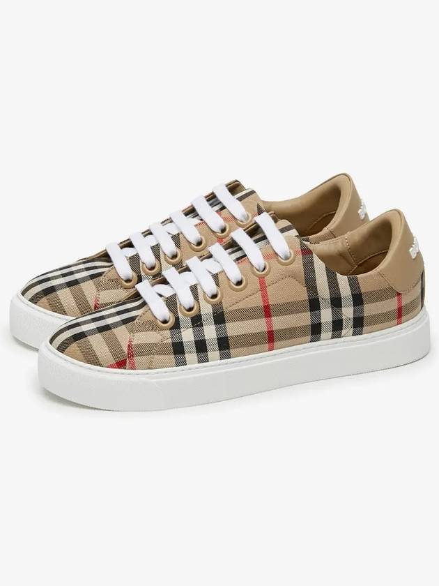 Vintage Check and Leather Sneakers Archive Beige - BURBERRY - BALAAN 3