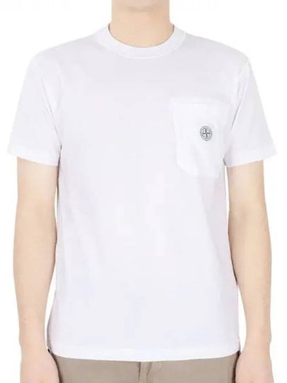 Men's Pisato Effect Logo Patch Pocket Short Sleeve T-Shirt White - STONE ISLAND - BALAAN 2