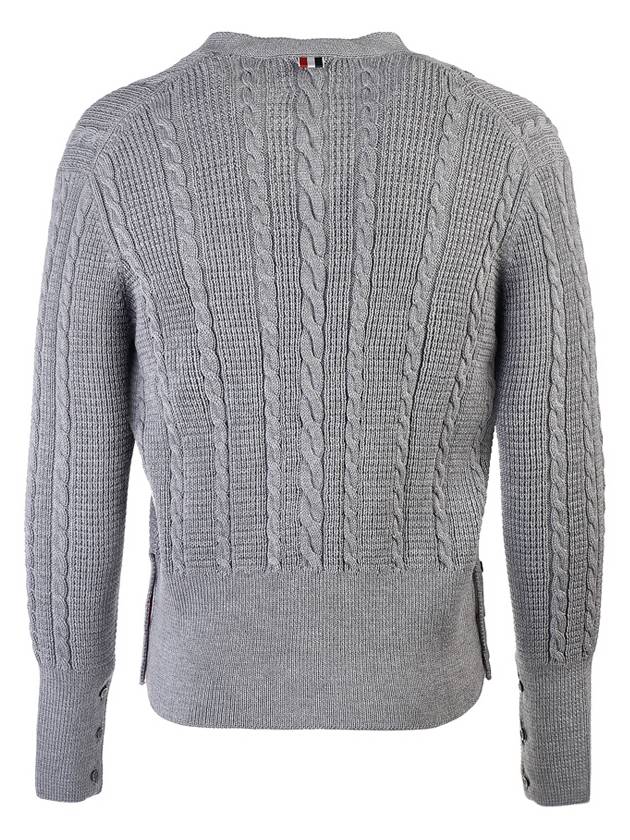 Cable Knitwear Virgin Wool Cardigan Grey - THOM BROWNE - BALAAN 4