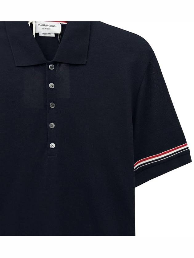 Lightweight Cotton Short Sleeve Polo Shirt Navy - THOM BROWNE - BALAAN 4