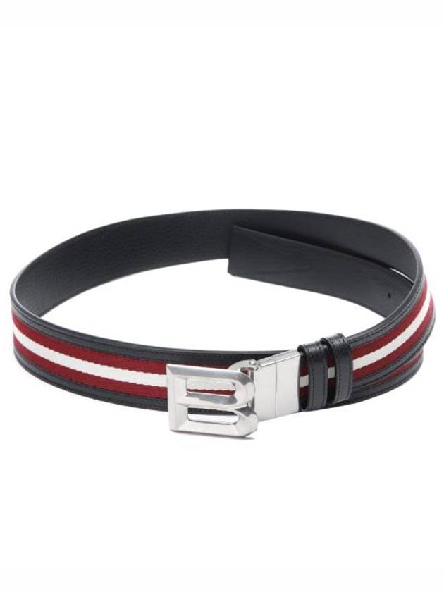 B Bold Buckle Striped Leather Belt Black - BALLY - BALAAN 2