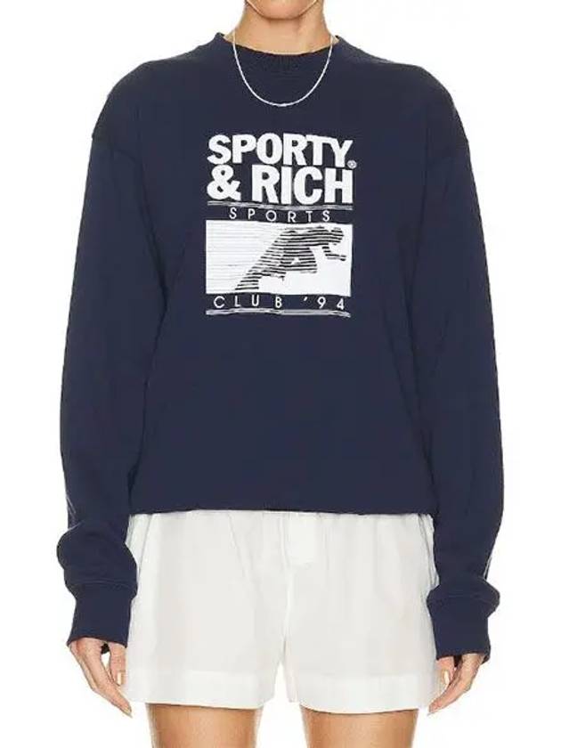 Motion Club Crew Neck Cotton Sweatshirt Navy - SPORTY & RICH - BALAAN 2