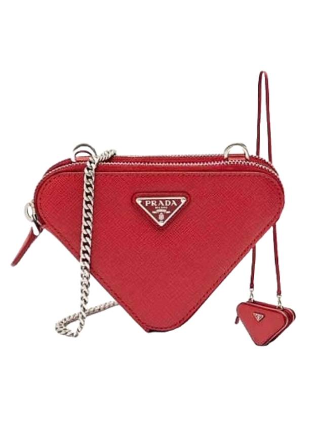 Logo Saffiano Triangle Pouch Bag Red - PRADA - BALAAN 1