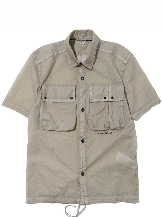 Microweave Logo Short Sleeve Shirt Beige - CP COMPANY - BALAAN 2