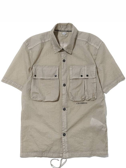 Microweave Logo Short Sleeve Shirt Beige - CP COMPANY - BALAAN 2