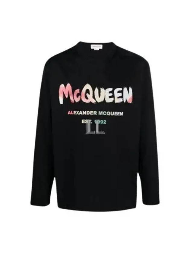 Graffiti Logo Print Crew Neck Sweatshirt Black - ALEXANDER MCQUEEN - BALAAN 2