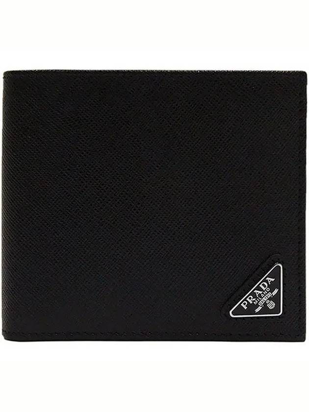 Triangle Logo Saffiano Half Wallet Black - PRADA - BALAAN 2