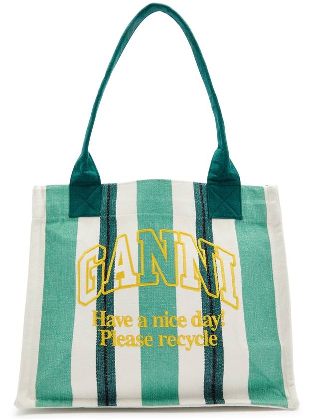 Logo Stripe Tote Bag Shoulder Bag Green - GANNI - BALAAN 4