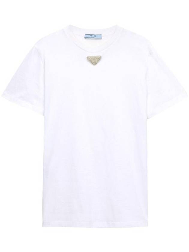 Embroidered Triangle Short Sleeve T-Shirt White - PRADA - BALAAN 1