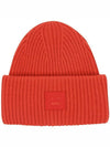 Face Patch Ribbed Wool Beanie Red - ACNE STUDIOS - BALAAN 1