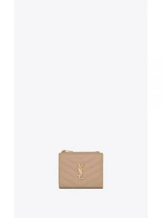 Cassandre Matelasse Grain De Poudre Embossed Leather Half Wallet Dark Beige - SAINT LAURENT - BALAAN 2