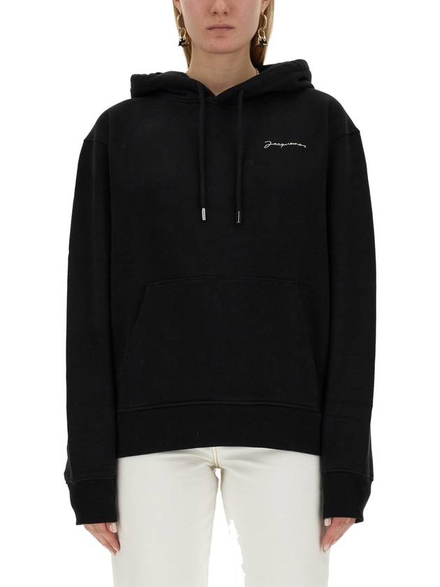 Le Brode Embroidered Logo Cotton Hoodie Black - JACQUEMUS - BALAAN 2