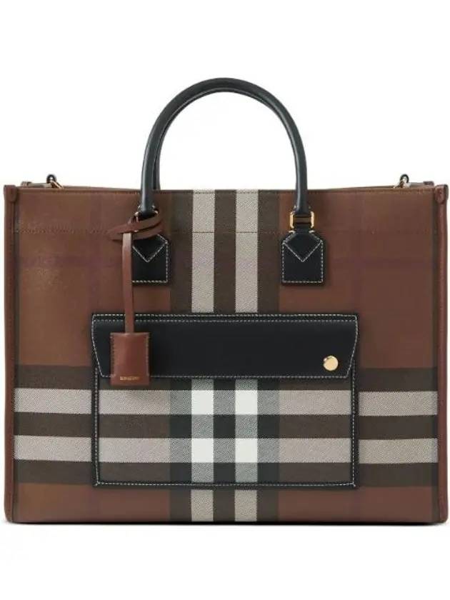 Freya Check Medium Tote Bag Brown - BURBERRY - BALAAN 1