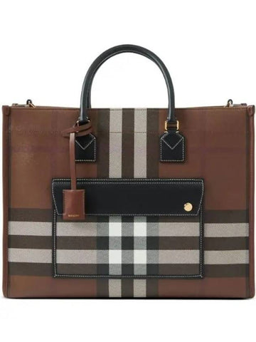 Freya Check Medium Tote Bag Brown - BURBERRY - BALAAN 1