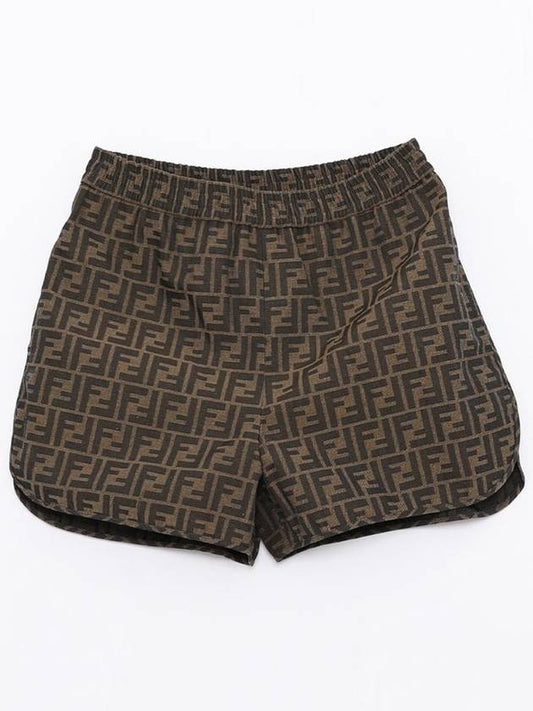 Canvas Jacquard Logo Shorts Brown - FENDI - BALAAN 2