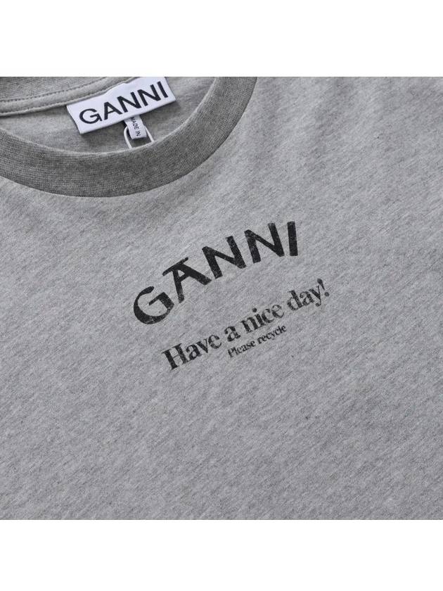 Logo Print Short Sleeve T-Shirt Grey - GANNI - BALAAN 4