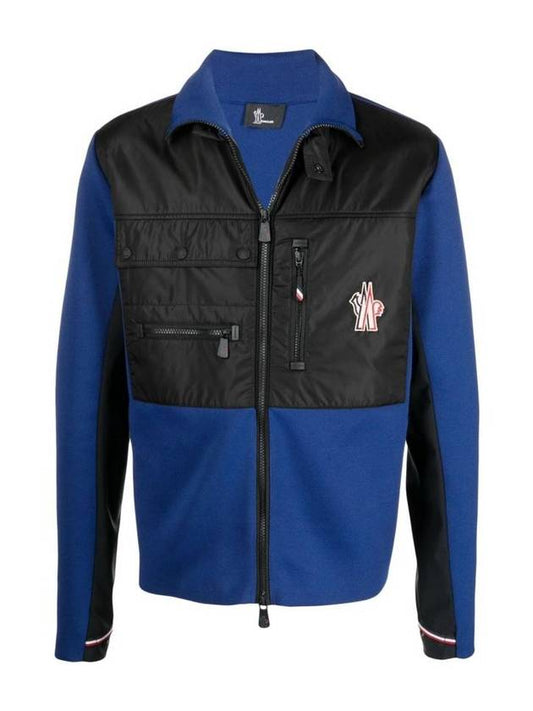 Grenoble Men's Panel Logo Patch Zip-up Jacket Blue Black - MONCLER - BALAAN.