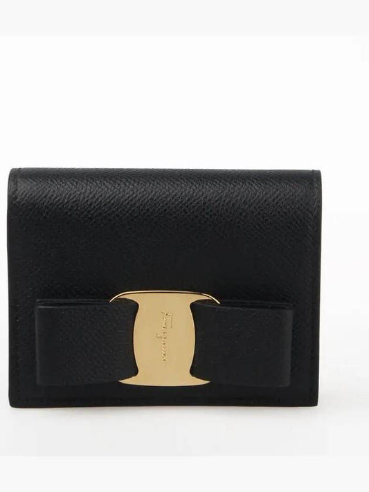 Vara Bow Gloss Flap Half Wallet Black - SALVATORE FERRAGAMO - BALAAN 2