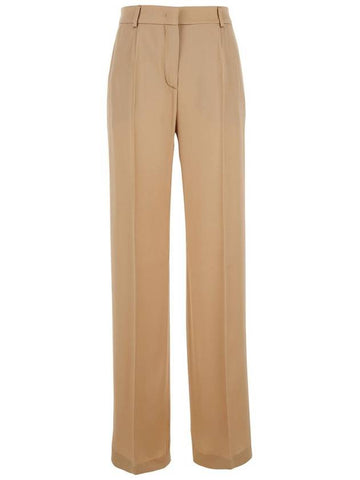 Beige Pants With High Waist And Belt Loops In Silk Blend Woman - ALBERTA FERRETTI - BALAAN 1