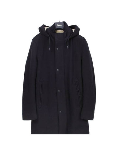 Regular Fit Hooded Wool Single Coat Navy - HERNO - BALAAN 1