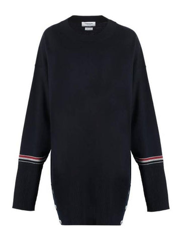 Stripe Crew Neck Jacquard Knit Top Navy - THOM BROWNE - BALAAN 1