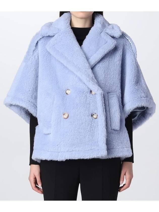 Women's Placido Teddy Bear Alpaca Wool Cape Blue - MAX MARA - BALAAN 4