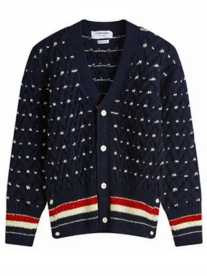 Donegal Cable Classic Wool Cardigan Navy - THOM BROWNE - BALAAN 2