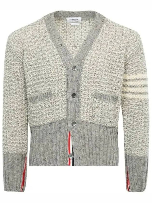 Mohair Tweed 4-Bar Classic V-neck Cardigan Light Grey - THOM BROWNE - BALAAN 2