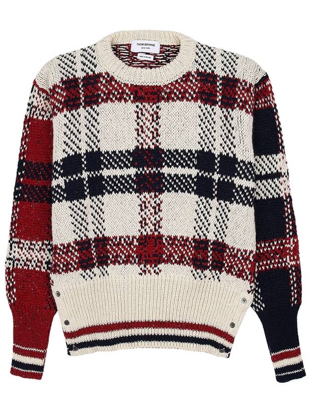 Tartan Check Jacquard Wool Mohair Knit Top Red Beige - THOM BROWNE - BALAAN 2