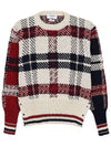 Tartan Check Jacquard Wool Mohair Knit Top Red Beige - THOM BROWNE - BALAAN 10