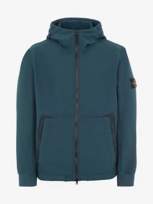 Men's Wappen Patch Softshell Zip Up Hoodie Dark Green - STONE ISLAND - BALAAN 2