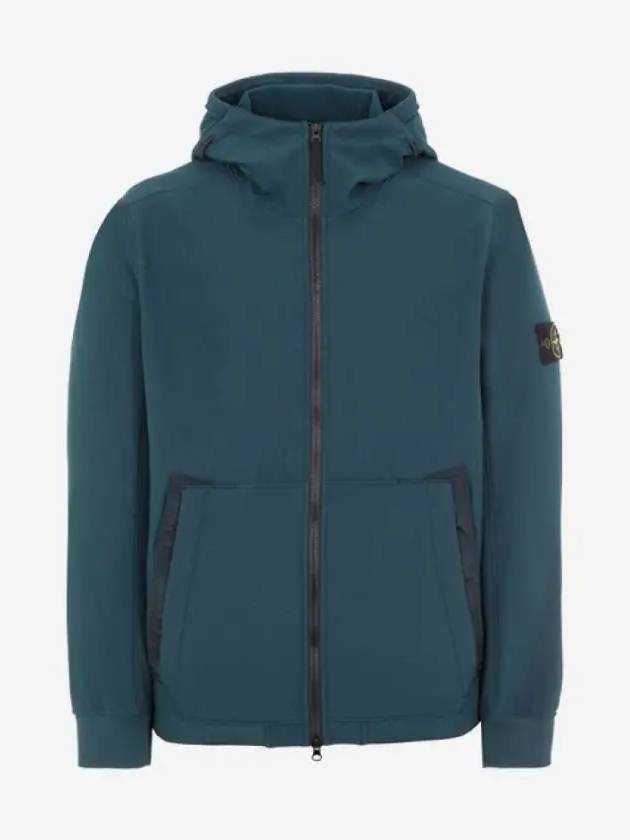 Men's Wappen Patch Softshell Zip Up Hoodie Dark Green - STONE ISLAND - BALAAN 2