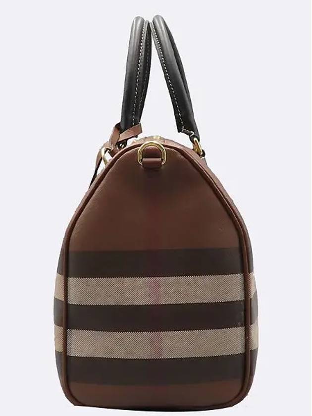 80523481 Checked dark brown leather bowling tote bag shoulder strap 2WAY - BURBERRY - BALAAN 3